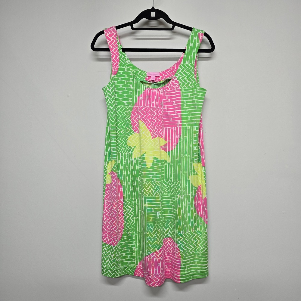 Lilly Pulitzer Cedar Knit Dress Womens Small Green Pink Silk Cotton Beachy